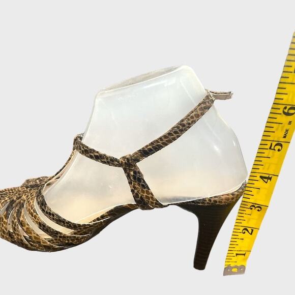 Etienne Aigner Snake Ankle Strap heel Peep Toe Size 8.5 - Picture 12 of 13